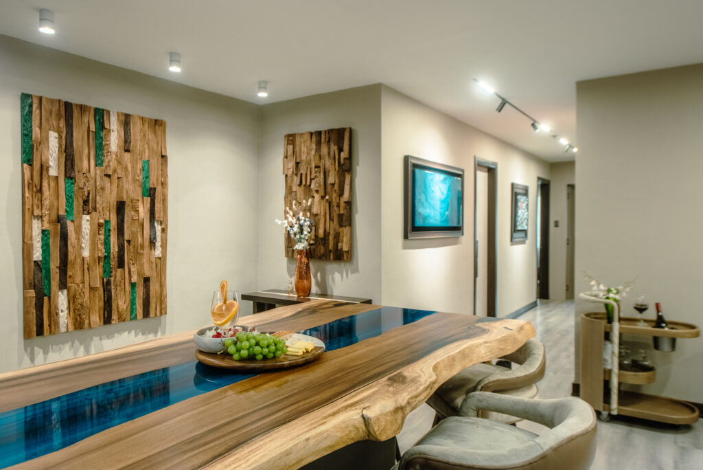 Acacia Wood and Resin Dining Table