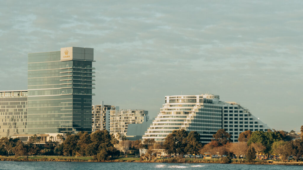 Modern buildings by the water