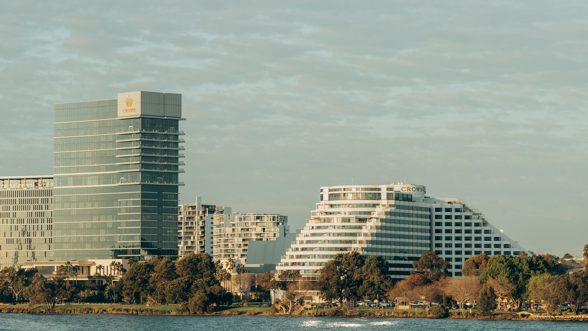 Modern buildings by the water